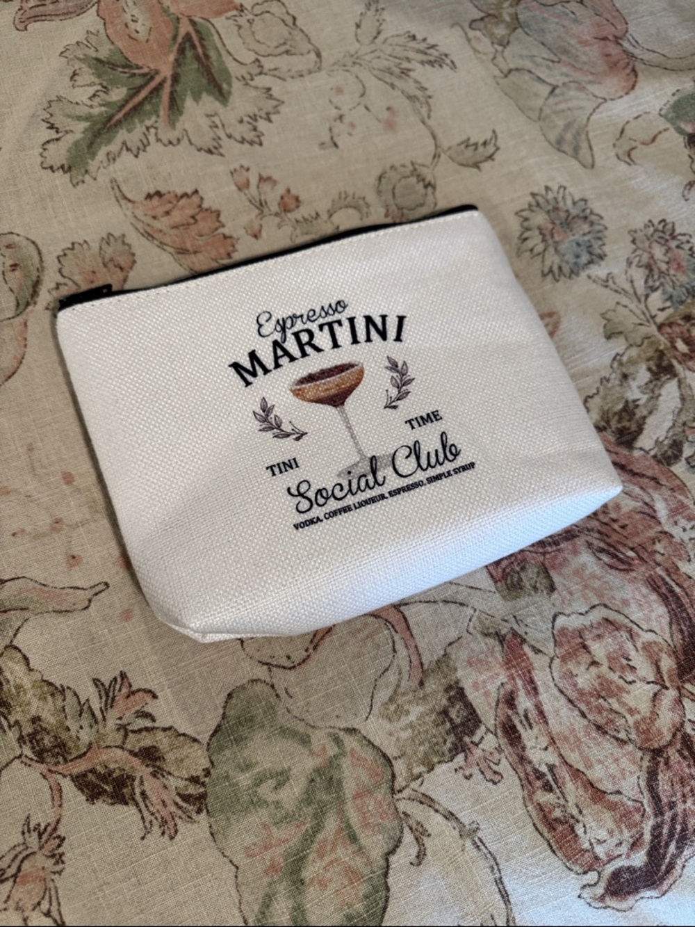 Espresso Martini White Canvas Pouch - Social Club Makeup Bag